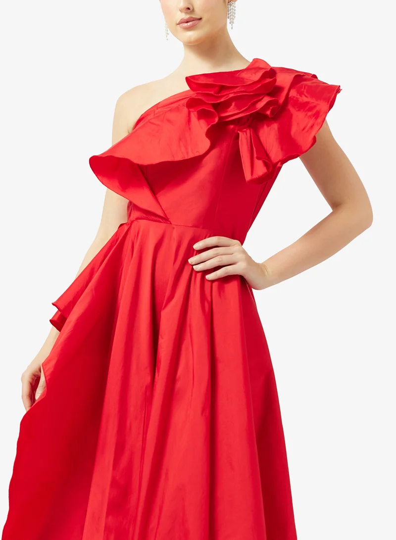 Namshi x One Shoulder Evening Gown With Exaggerated Ruffles